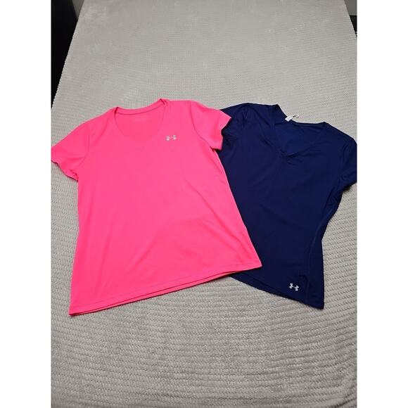Under Armour Shirt Womens Large Pink & Blue Active Performance Short Sleeve - Picture 1 of 8